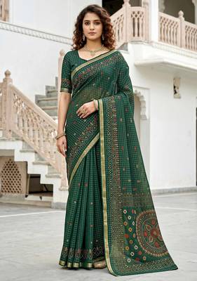 green woven cotton saree with blouse 1