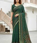green woven cotton saree with blouse
