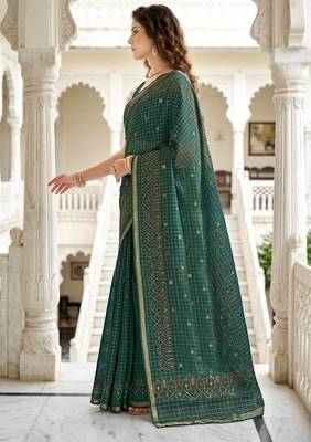 green woven cotton saree with blouse 3