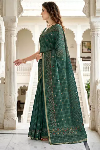 green woven cotton saree with blouse