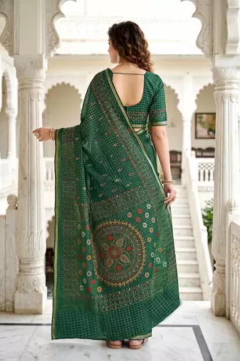 green woven cotton saree with blouse