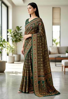 green woven cotton saree with blouse 3