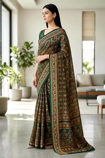 green woven cotton saree with blouse