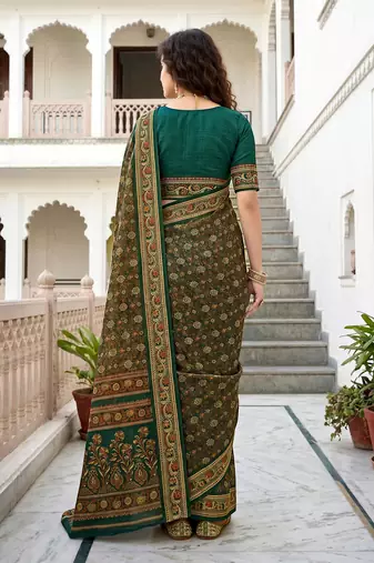 green woven cotton saree with blouse