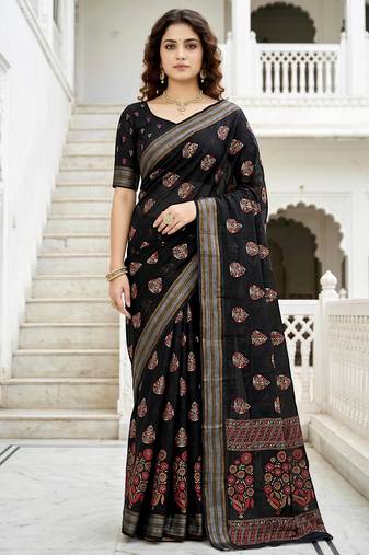 black woven cotton saree with blouse