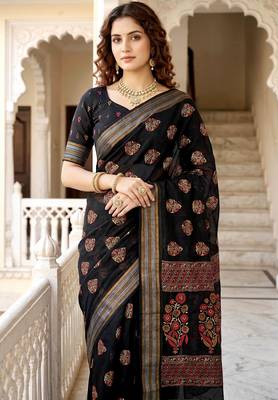 black woven cotton saree with blouse 2
