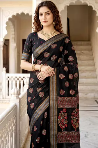 black woven cotton saree with blouse