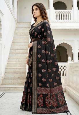 black woven cotton saree with blouse 3