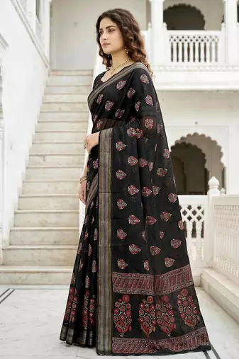 black woven cotton saree with blouse