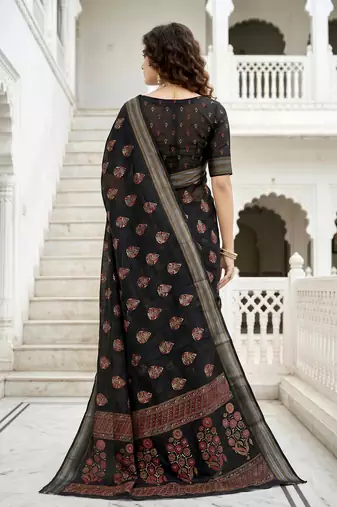 black woven cotton saree with blouse