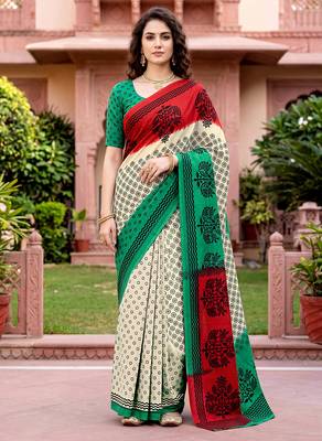 off white woven cotton saree with blouse 1