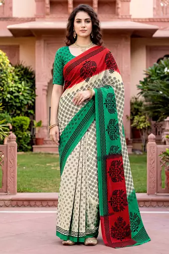 off white woven cotton saree with blouse
