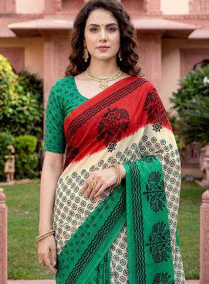 off white woven cotton saree with blouse 2
