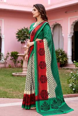 off white woven cotton saree with blouse 3