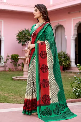 off white woven cotton saree with blouse