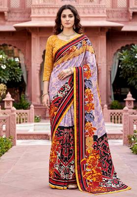 purple woven cotton saree with blouse 1