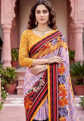 purple woven cotton saree with blouse 2