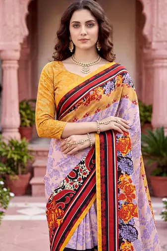 purple woven cotton saree with blouse