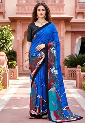 blue woven cotton saree with blouse 1
