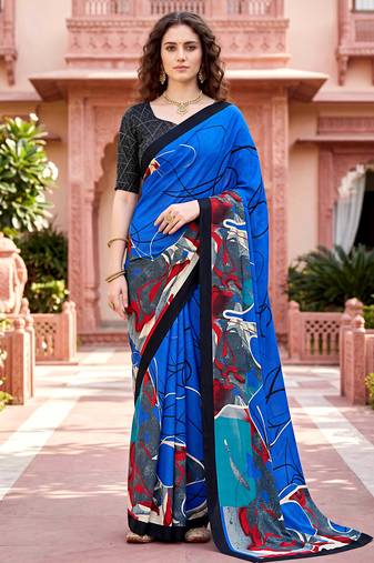 blue woven cotton saree with blouse
