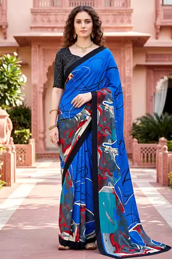 blue woven cotton saree with blouse