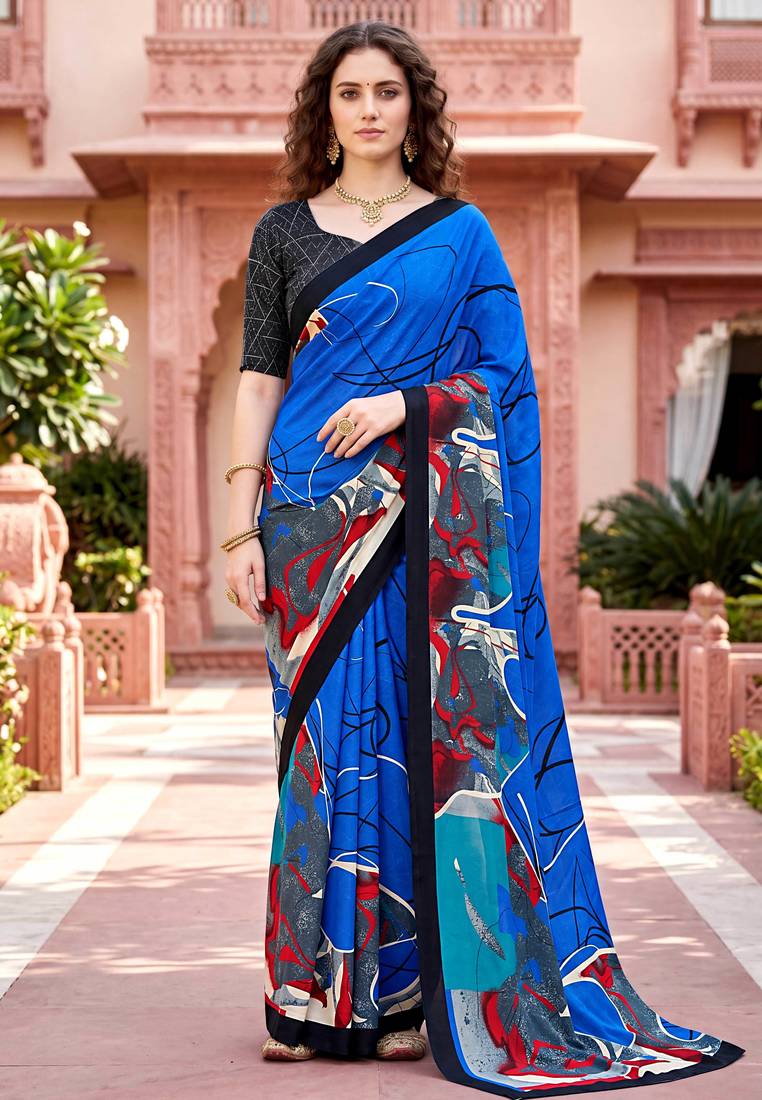 blue woven cotton saree with blouse