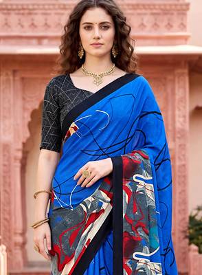 blue woven cotton saree with blouse 2