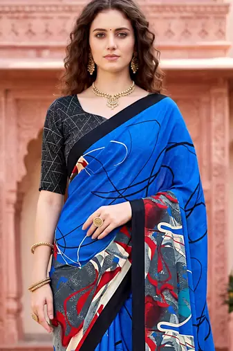 blue woven cotton saree with blouse