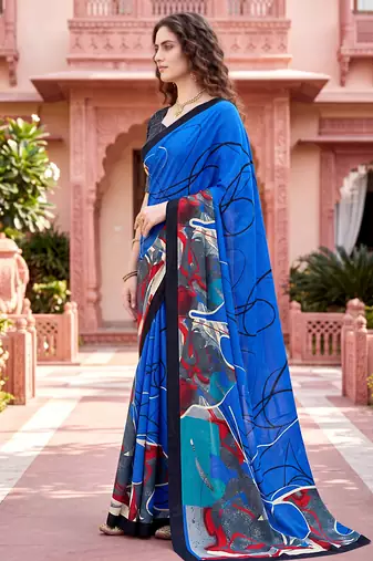 blue woven cotton saree with blouse