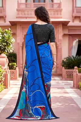 blue woven cotton saree with blouse 4