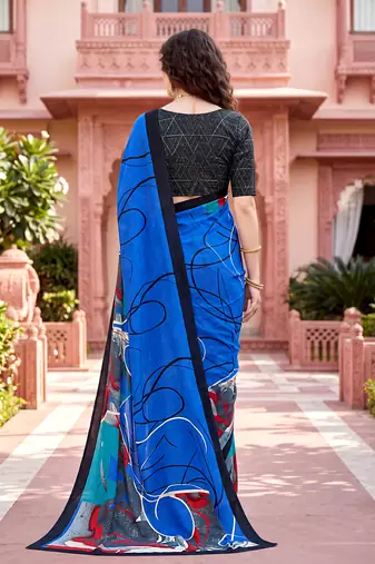blue woven cotton saree with blouse