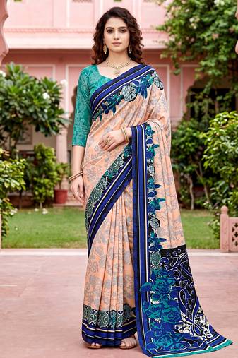 peach woven cotton saree with blouse