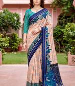 peach woven cotton saree with blouse