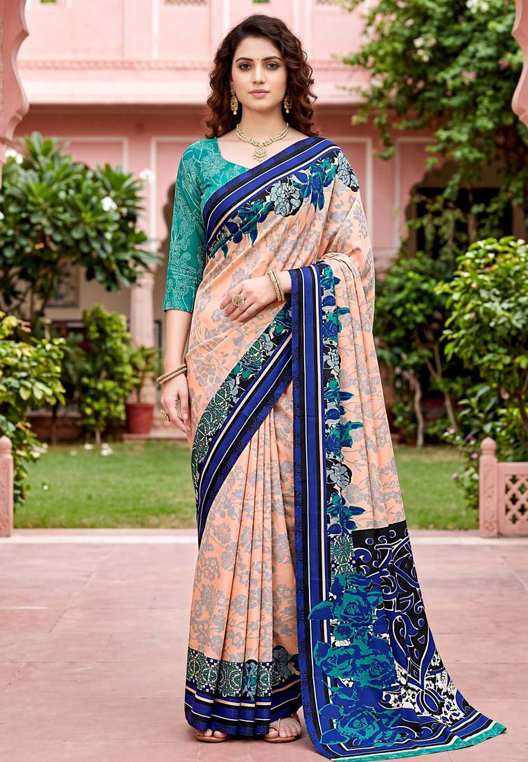 peach woven cotton saree with blouse