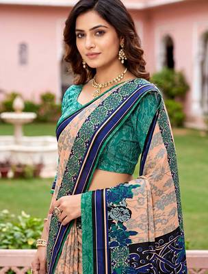 peach woven cotton saree with blouse 2
