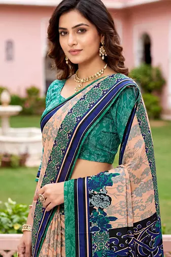 peach woven cotton saree with blouse