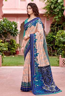 peach woven cotton saree with blouse 3
