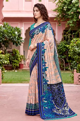 peach woven cotton saree with blouse