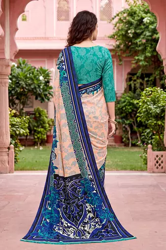 peach woven cotton saree with blouse