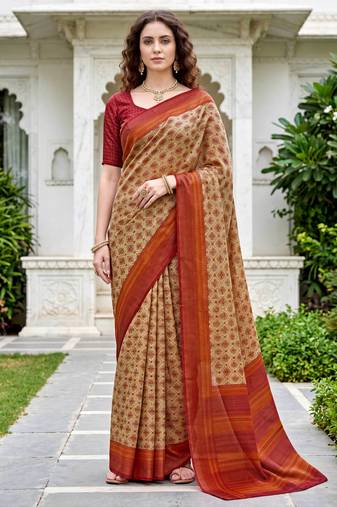 beige woven cotton saree with blouse