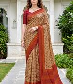 beige woven cotton saree with blouse