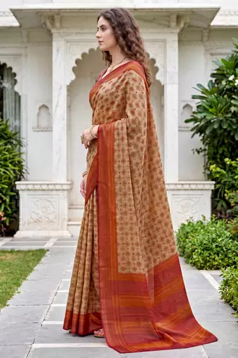 beige woven cotton saree with blouse