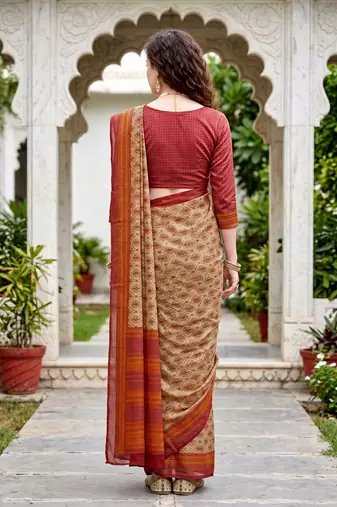 beige woven cotton saree with blouse