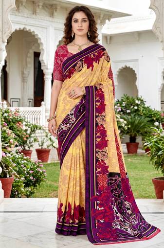 yellow woven cotton saree with blouse