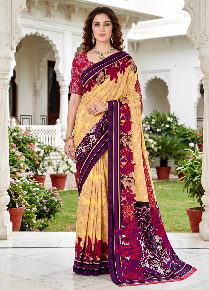 yellow woven cotton saree with blouse