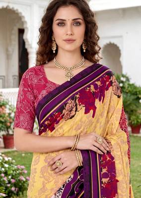 yellow woven cotton saree with blouse 2