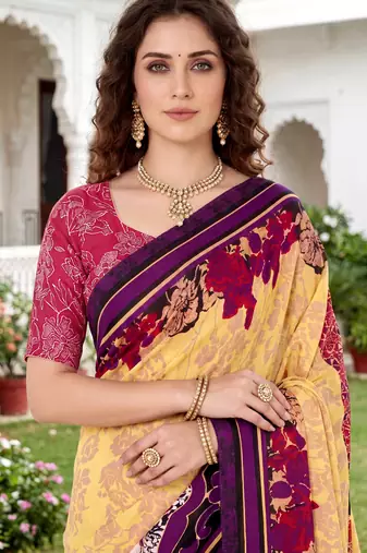 yellow woven cotton saree with blouse
