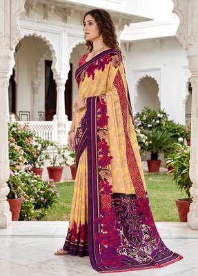 yellow woven cotton saree with blouse 3