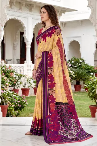 yellow woven cotton saree with blouse