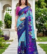 sky blue woven cotton saree with blouse